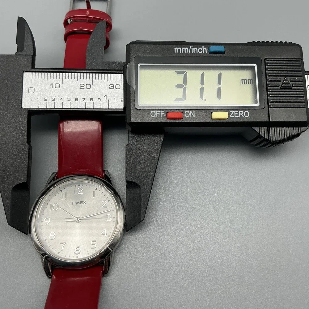 Timex Easy Reader Womens Watch 31mm Silver Tone Red Leather Band New Battery